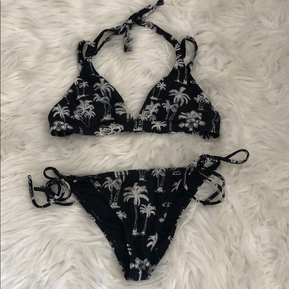 black and white palm tree bikini